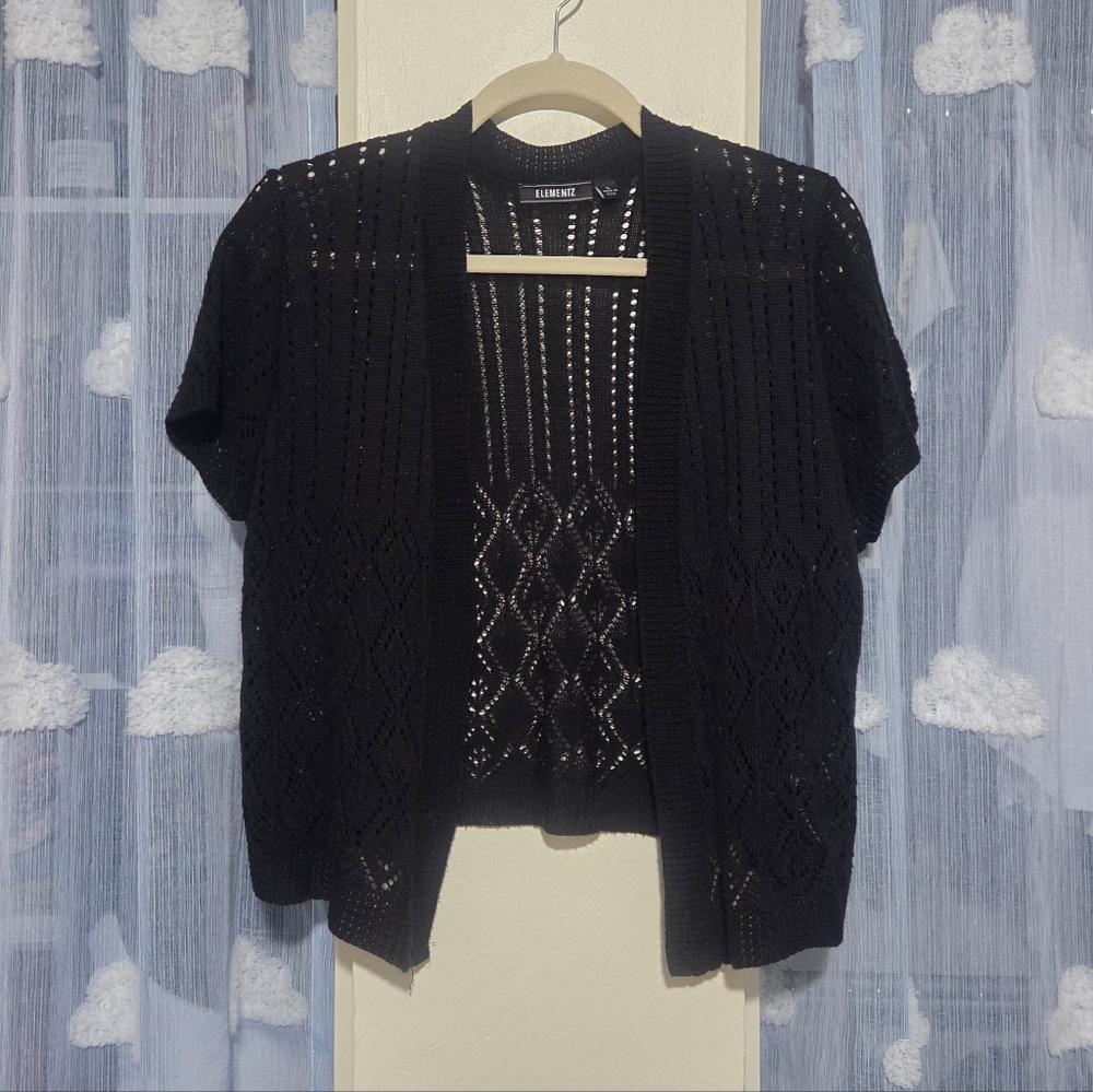 Elementz Black Crochet Knit Short Sleeve Cardigan
